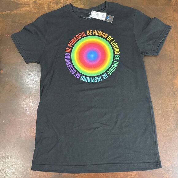 NWT Unisex Pride Tee Be Human Black Rainbow multicolor streetwear Size Small - Picture 1 of 8
